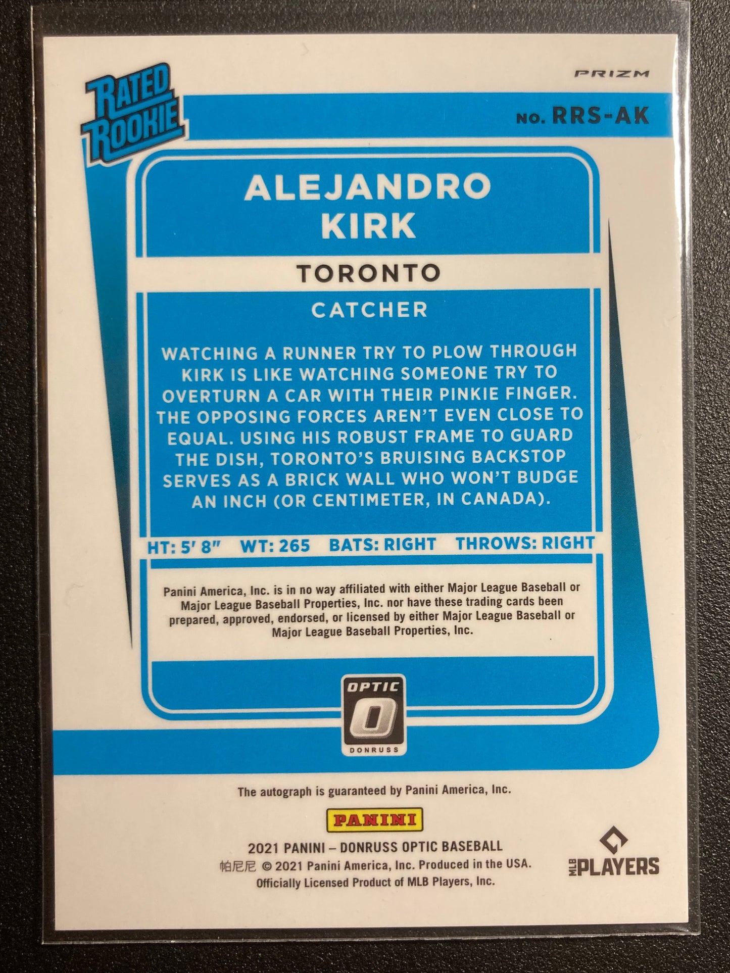 Alejandro Kirk AUTO~RC Panini Optic Rated Rookie 2021 Certified Autograph Prizm