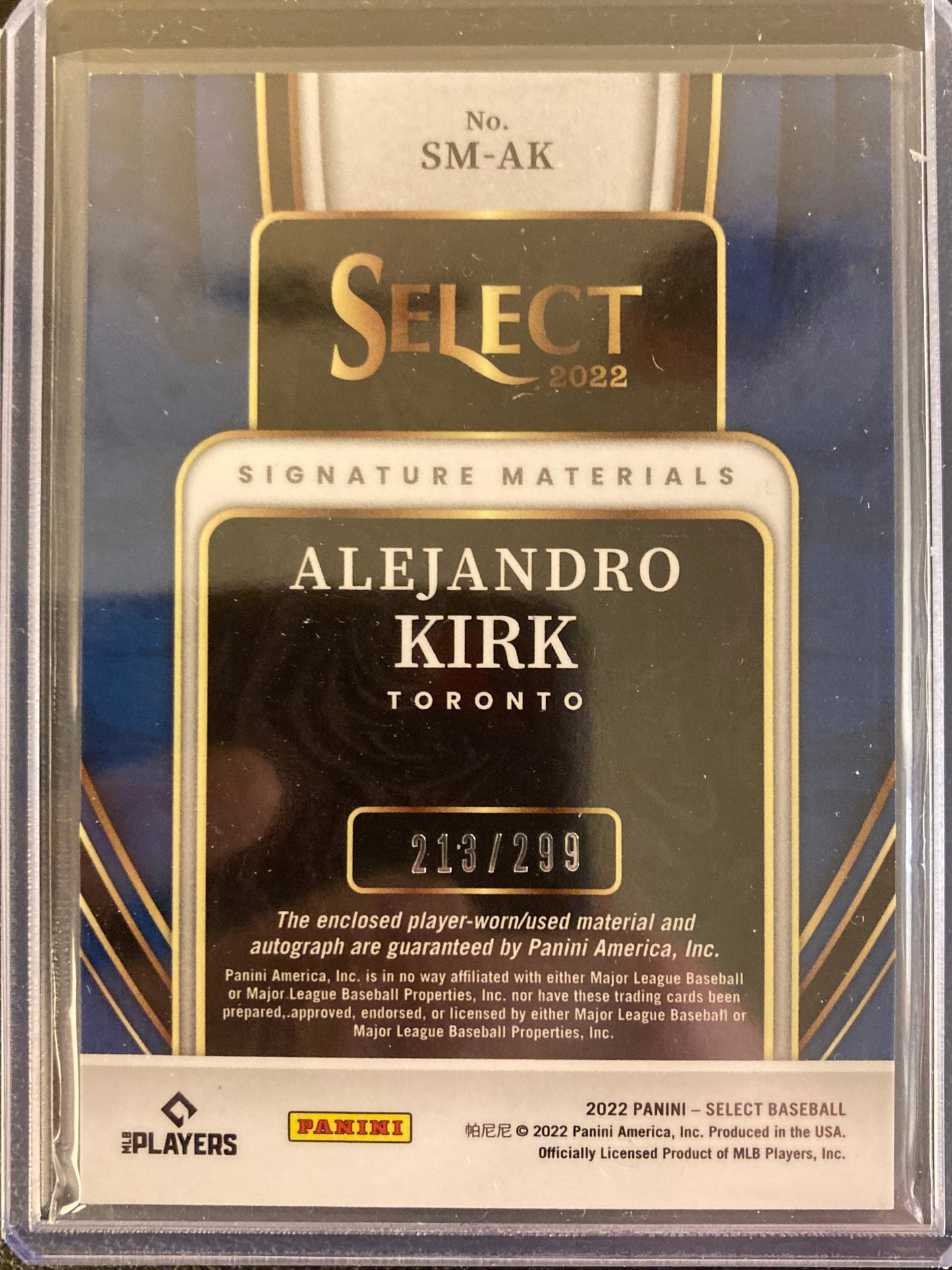 Alejandro Kirk AUTO~PATCH~RC #/299 Panini Select 2022 Rookie Autograph Jersey SP