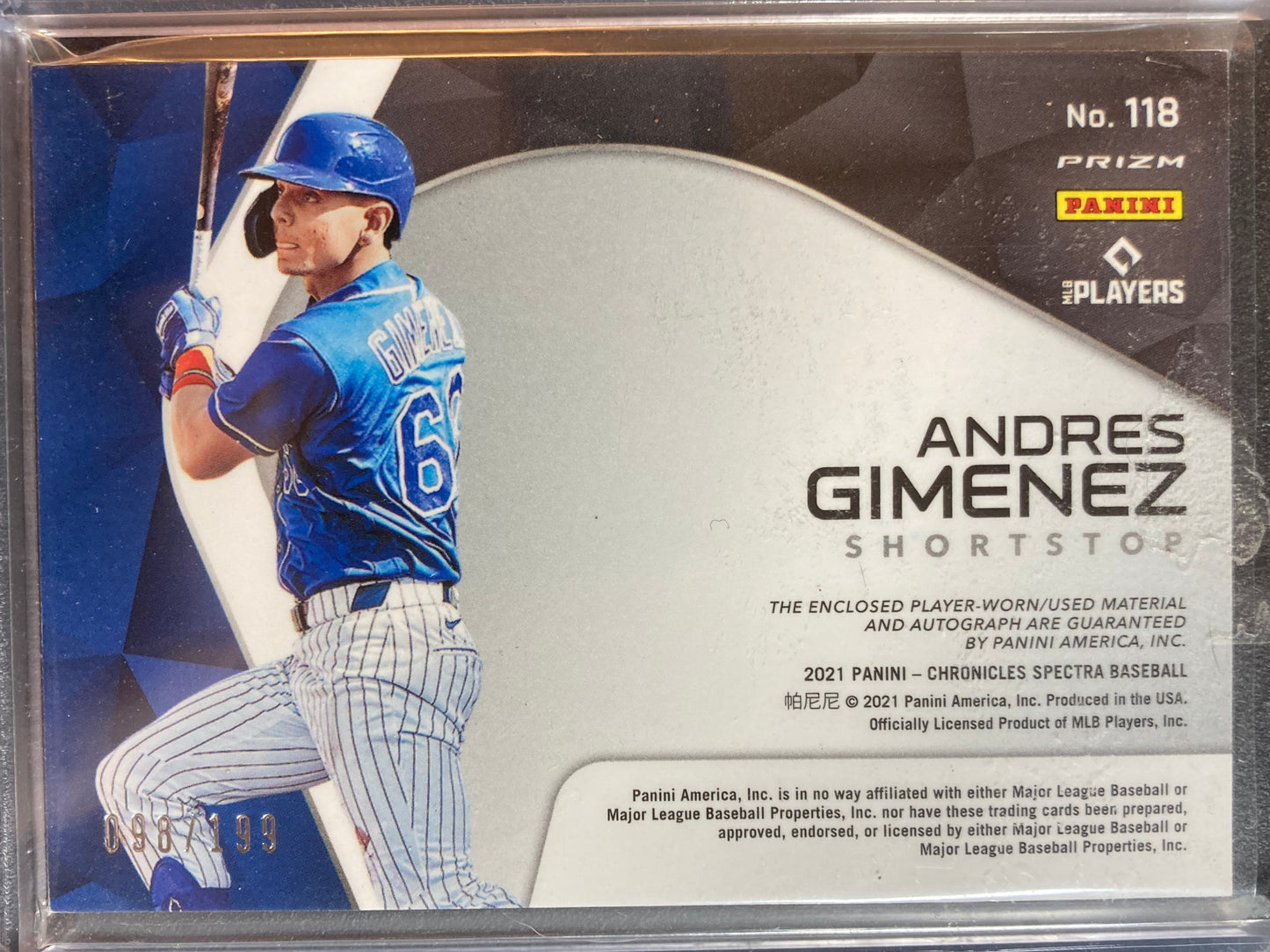 Andres Gimenez AUTO~JERSEY~RC /199 Panini Spectra 2021 Rookie Autograph Patch SP