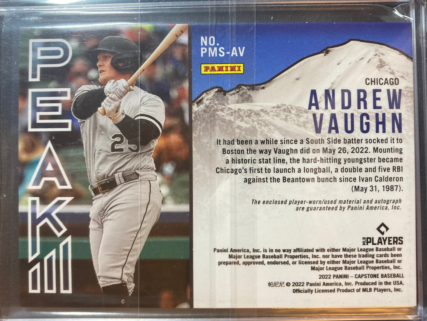 Andrew Vaughn 2 Clr AUTO~PATCH~RC Panini Capstone Peak 2022 Rookie Autograph SP