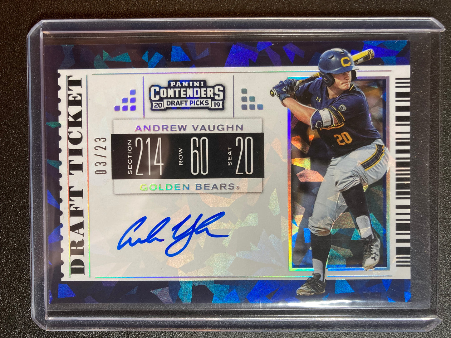 Andrew Vaughn AUTO~RC #/23 Contenders Cracked Ice Ticket 2019 Rookie Autograph