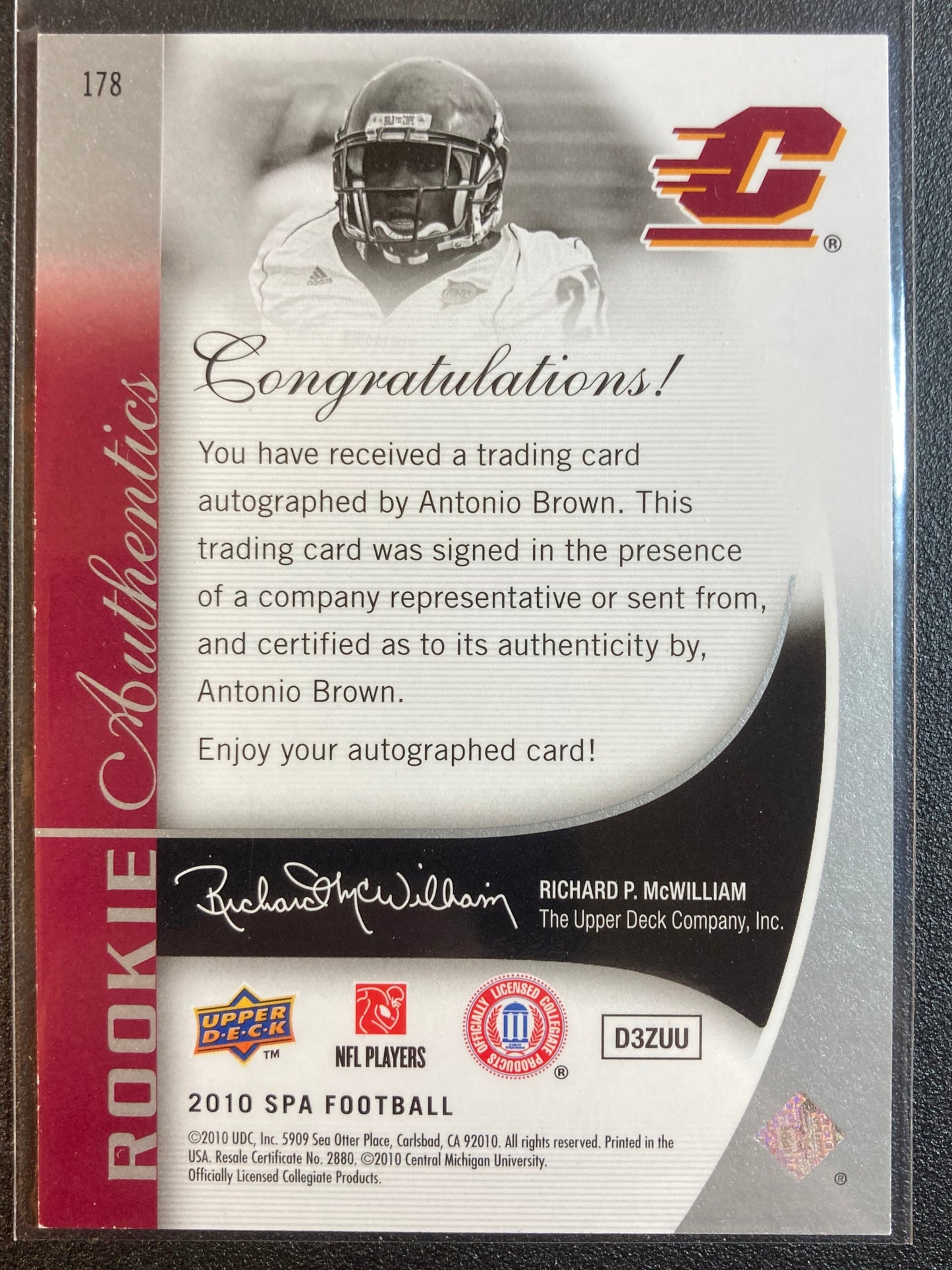 Antonio Brown AUTO~RC #/599 SP Authentic 2010 True Rookie Autograph Upper Deck
