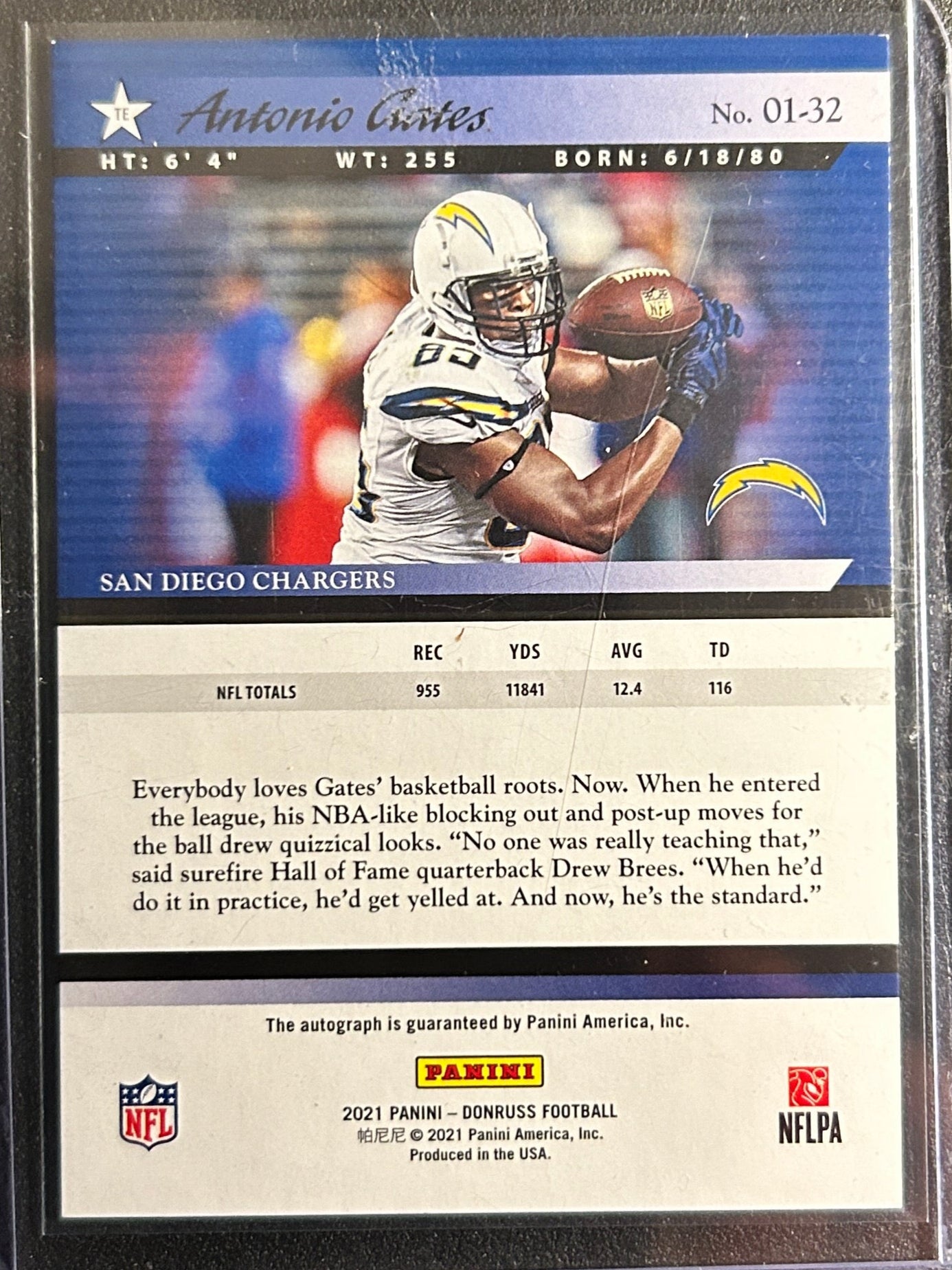 Antonio Gates AUTO # 01/25 Donruss 2021 Retro 2001 Panini Autograph HOF Chargers