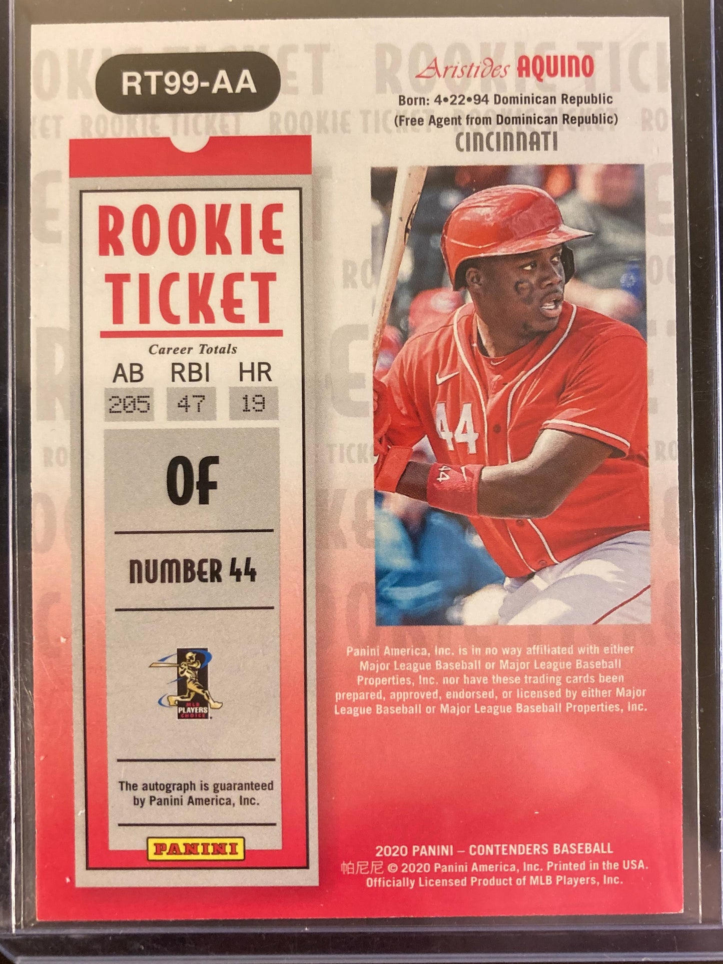 Aristides Aquino AUTO~RC Contenders Rookie Ticket 2020 Retro 1999 Autograph Reds