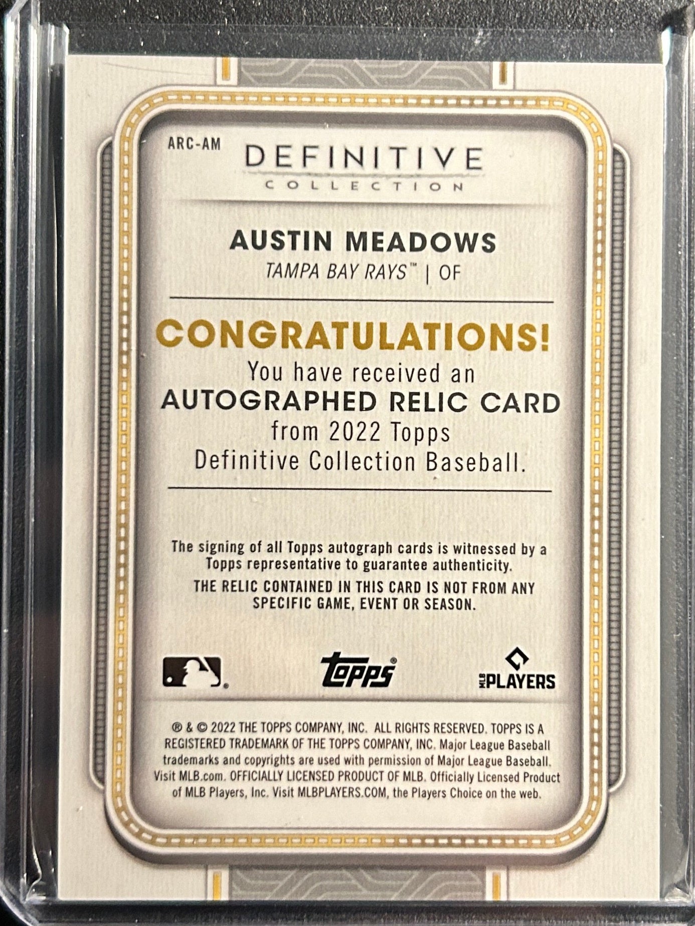 Austin Meadows AUTO/PATCH #/25 Topps Definitive Green 2022 Autograph Jersey SP