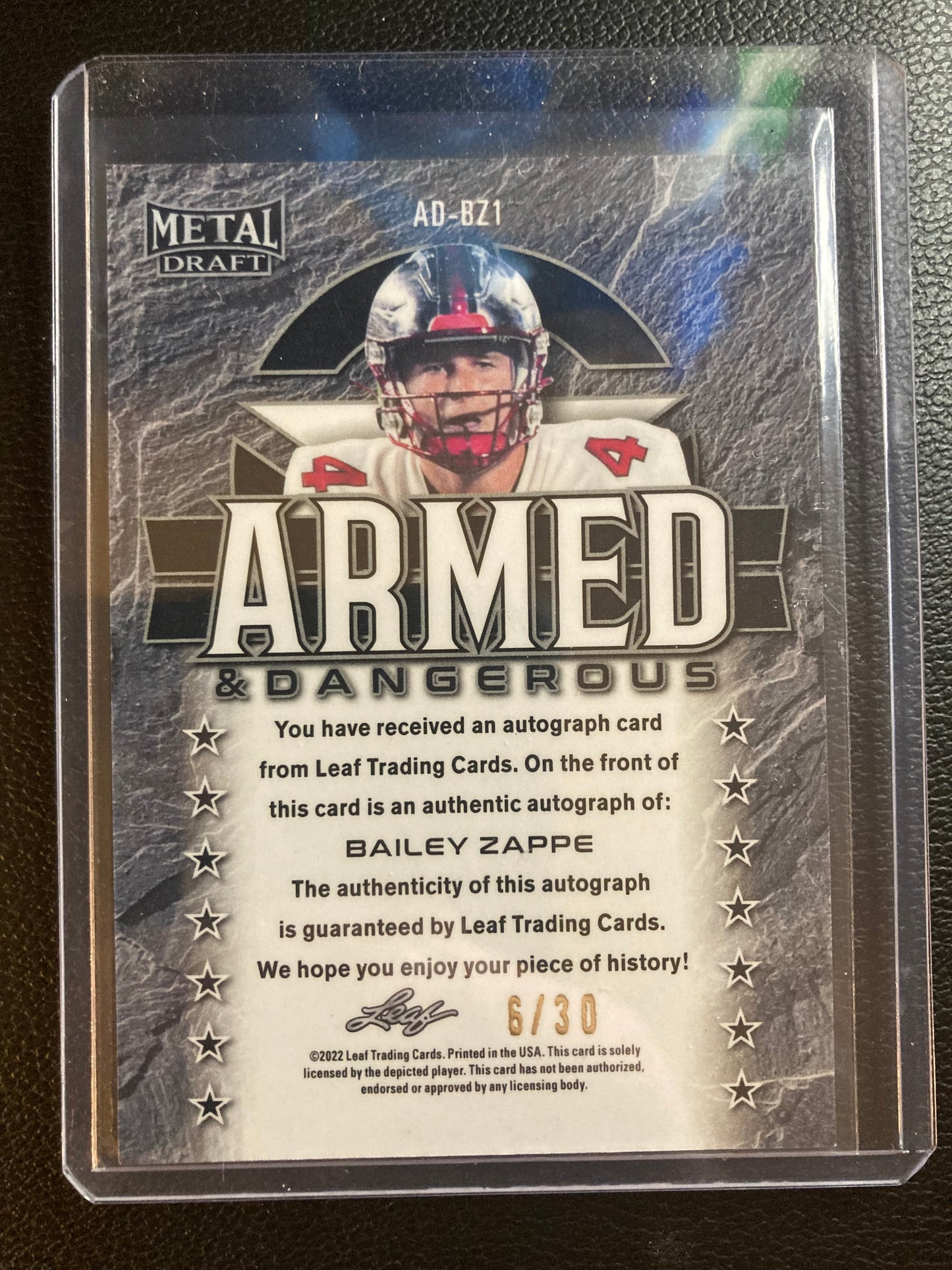 Bailey Zappe AUTO~RC #/30 Leaf Metal 2022 Certified Rookie Autograph SP Patriots