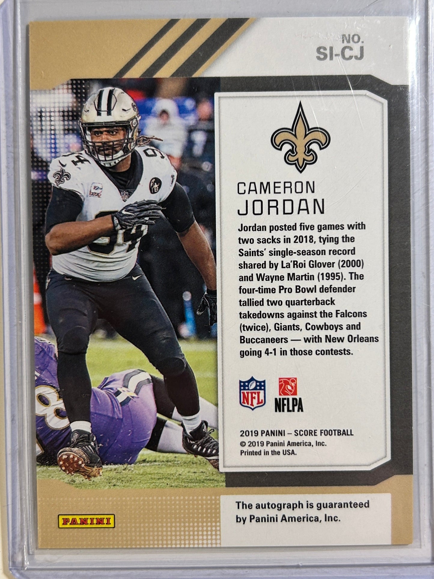 Cameron Jordan AUTO Panini Score 2019 Certified Autograph SP Saint HOF Signature