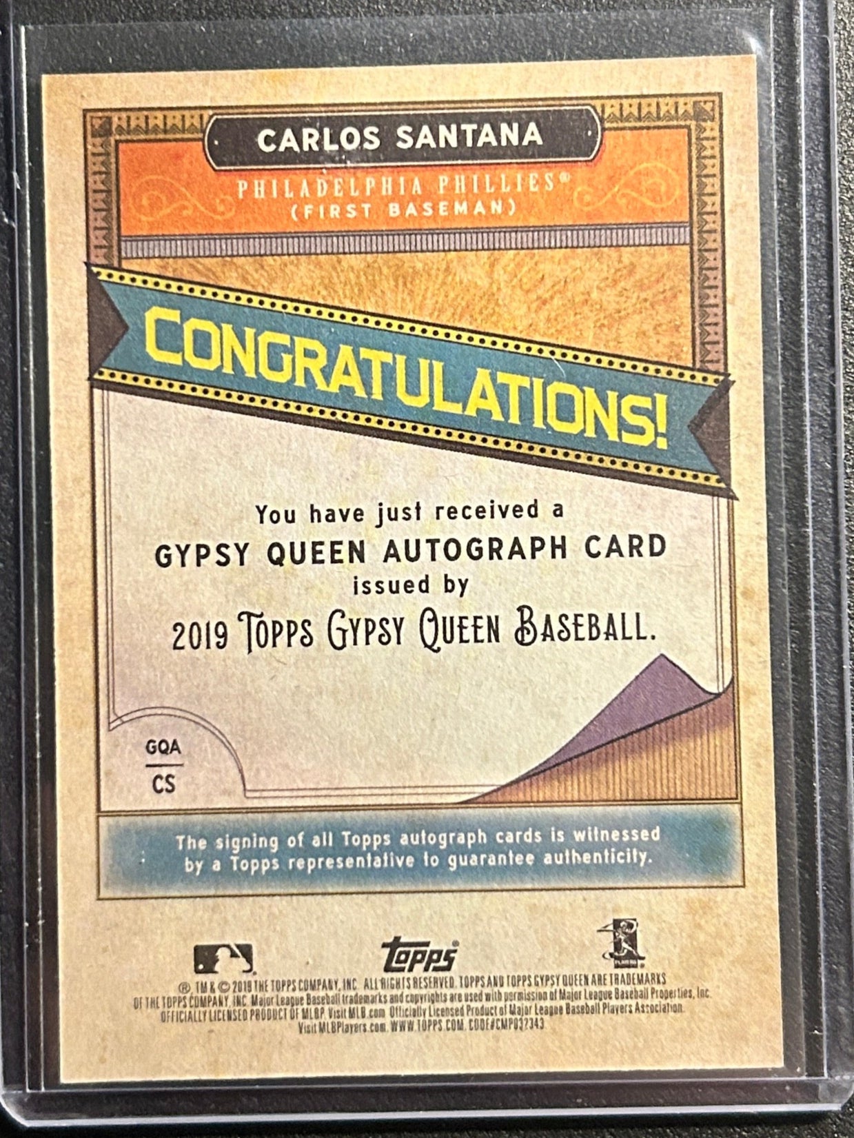 Carlos Santana AUTO Topps Gypsy Queen Baseball 2019 Certified Autograph SP Twins