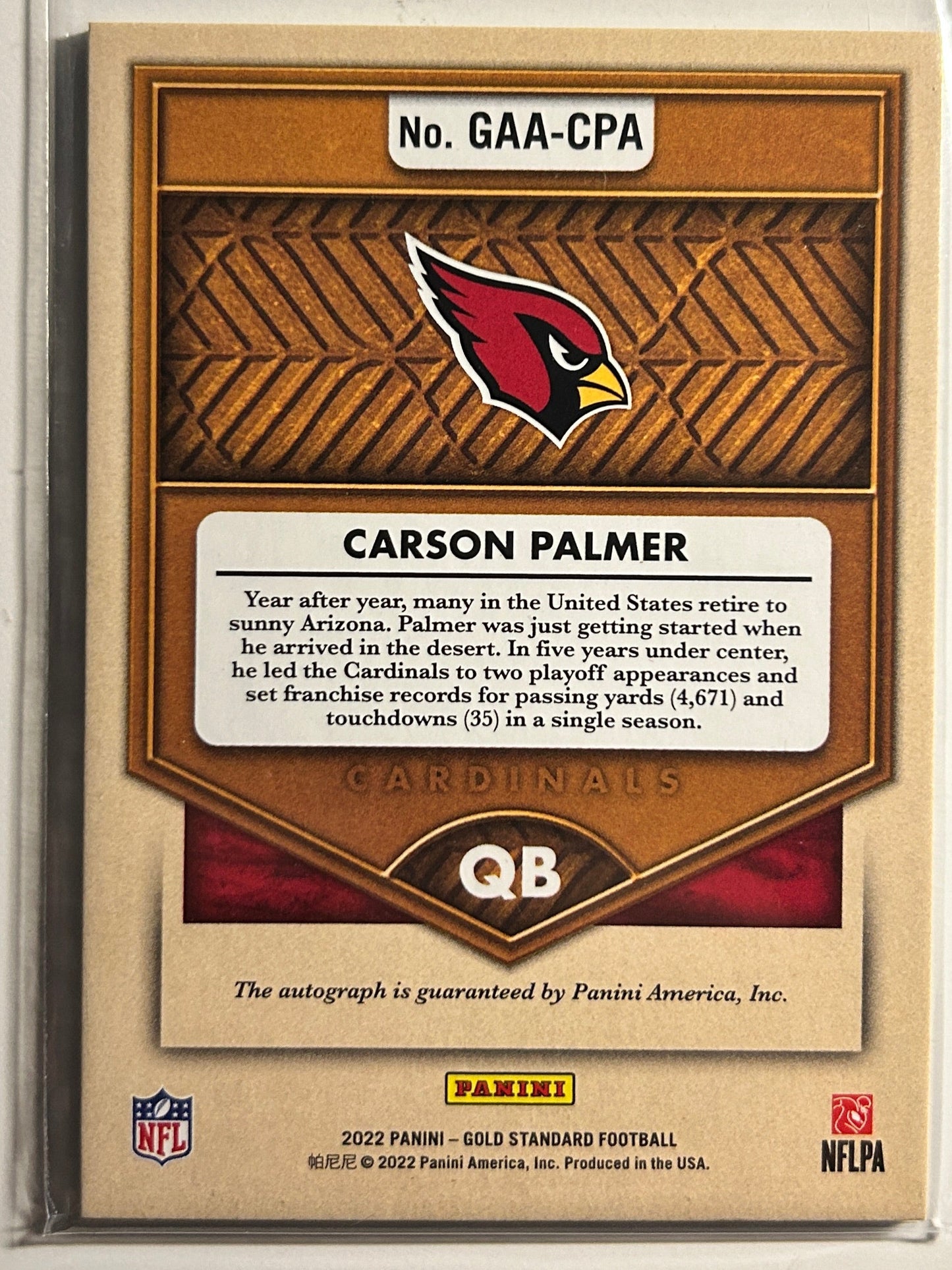 Carson Palmer AUTO #/25 Gold Standard Golden Age 2022 Panini Autograph SP USC