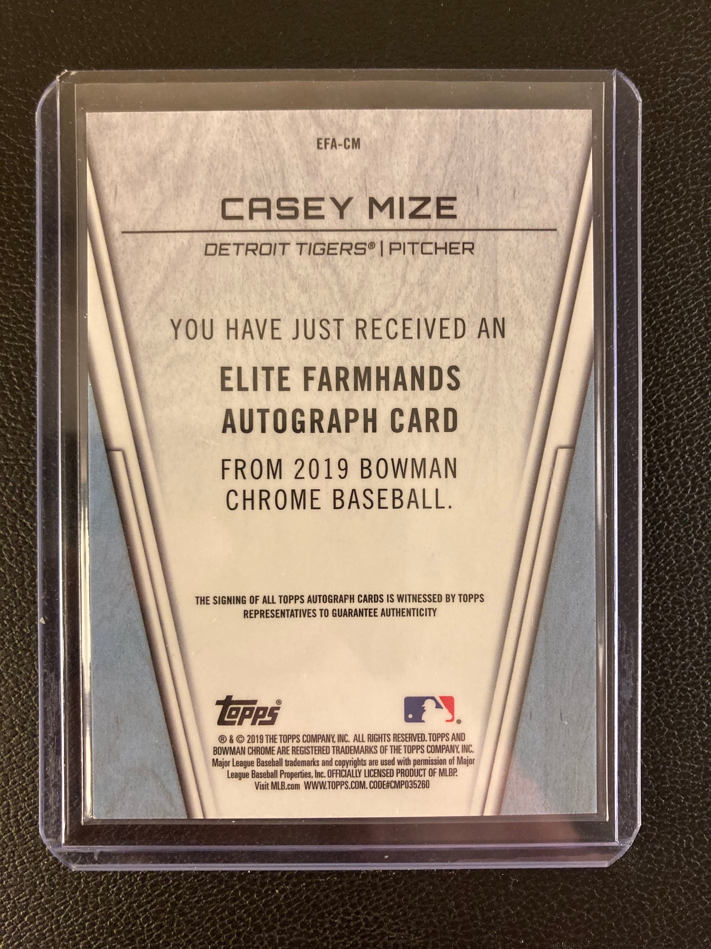 Casey Mize AUTO~RC #/75 Bowman Chrome 2019 Elite Farmhands Rookie Autograph SP