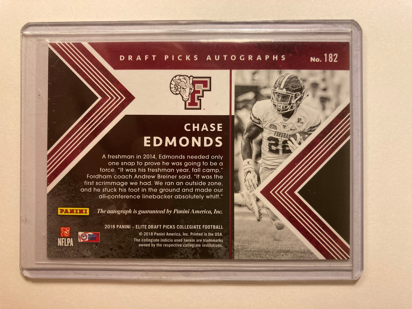 Chase Edmonds AUTO~RC Elite Draft Picks 2018 Rookie Autograph SP Cardinals ARI