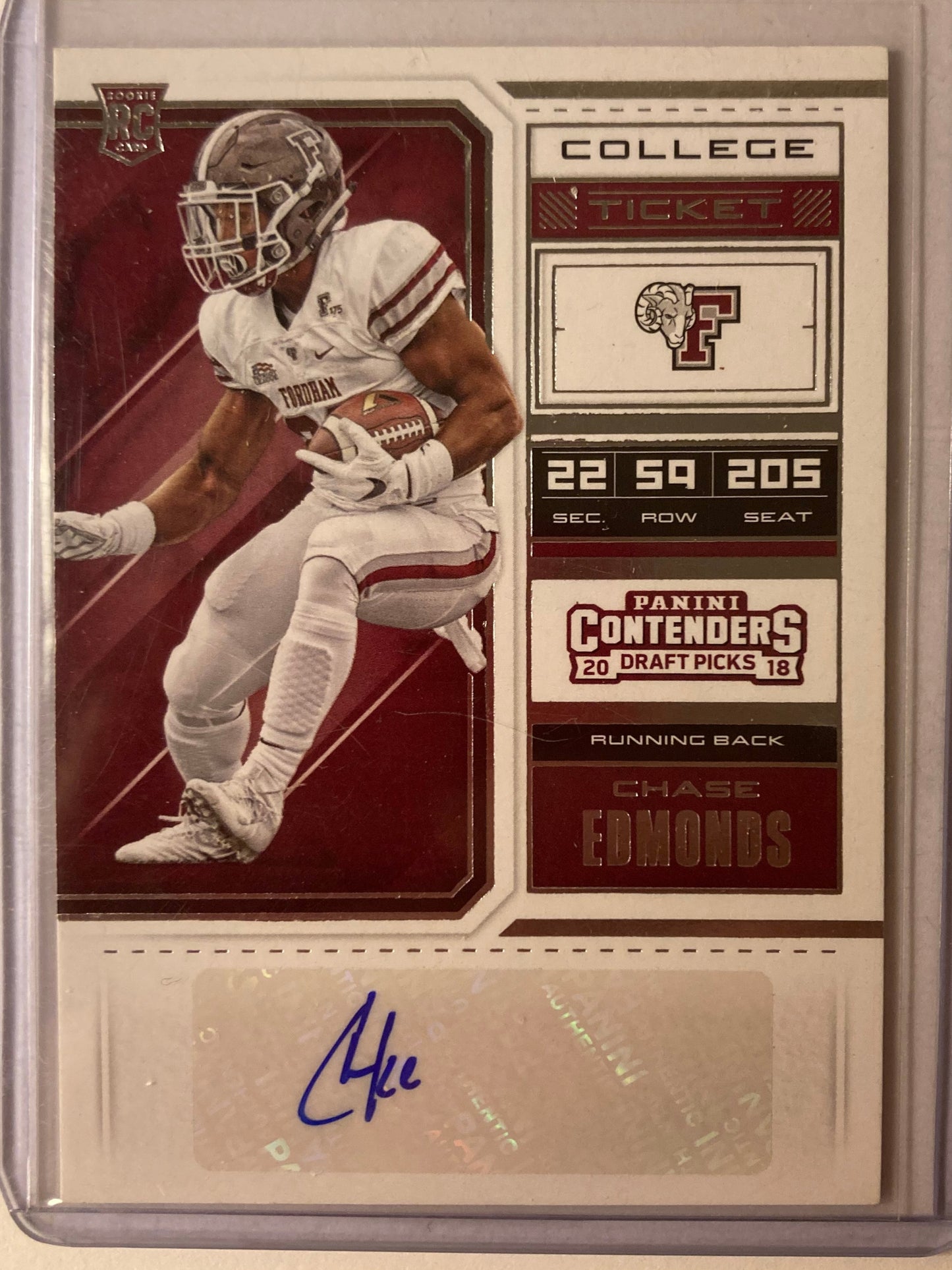 Chase Edmonds AUTO~RC Contenders College Ticket 2018 Rookie Autograph SP Draft
