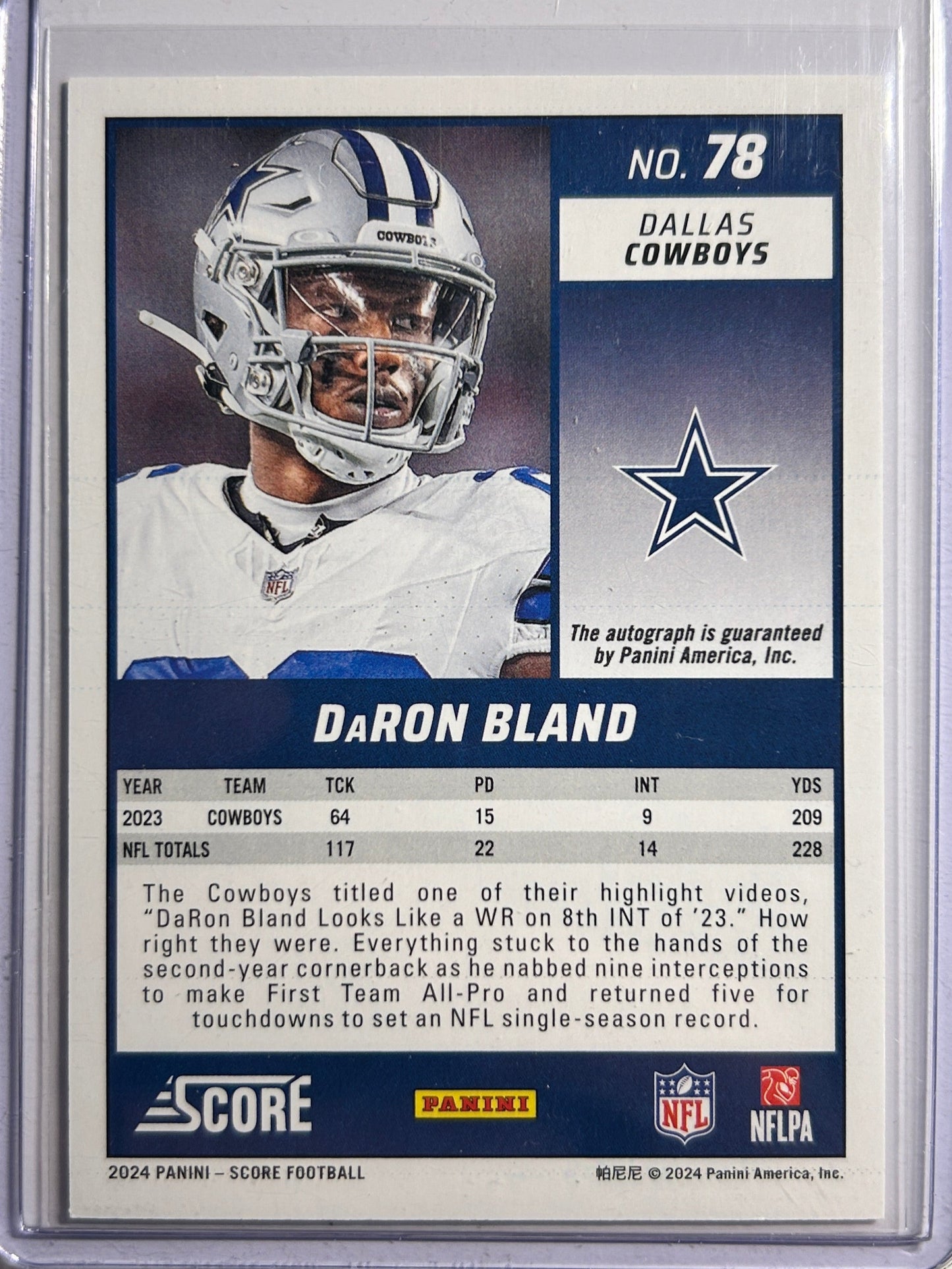 DaRon Bland AUTO Panini Score 2024 Certified Autograph SP Dallas Cowboys #78 Hot
