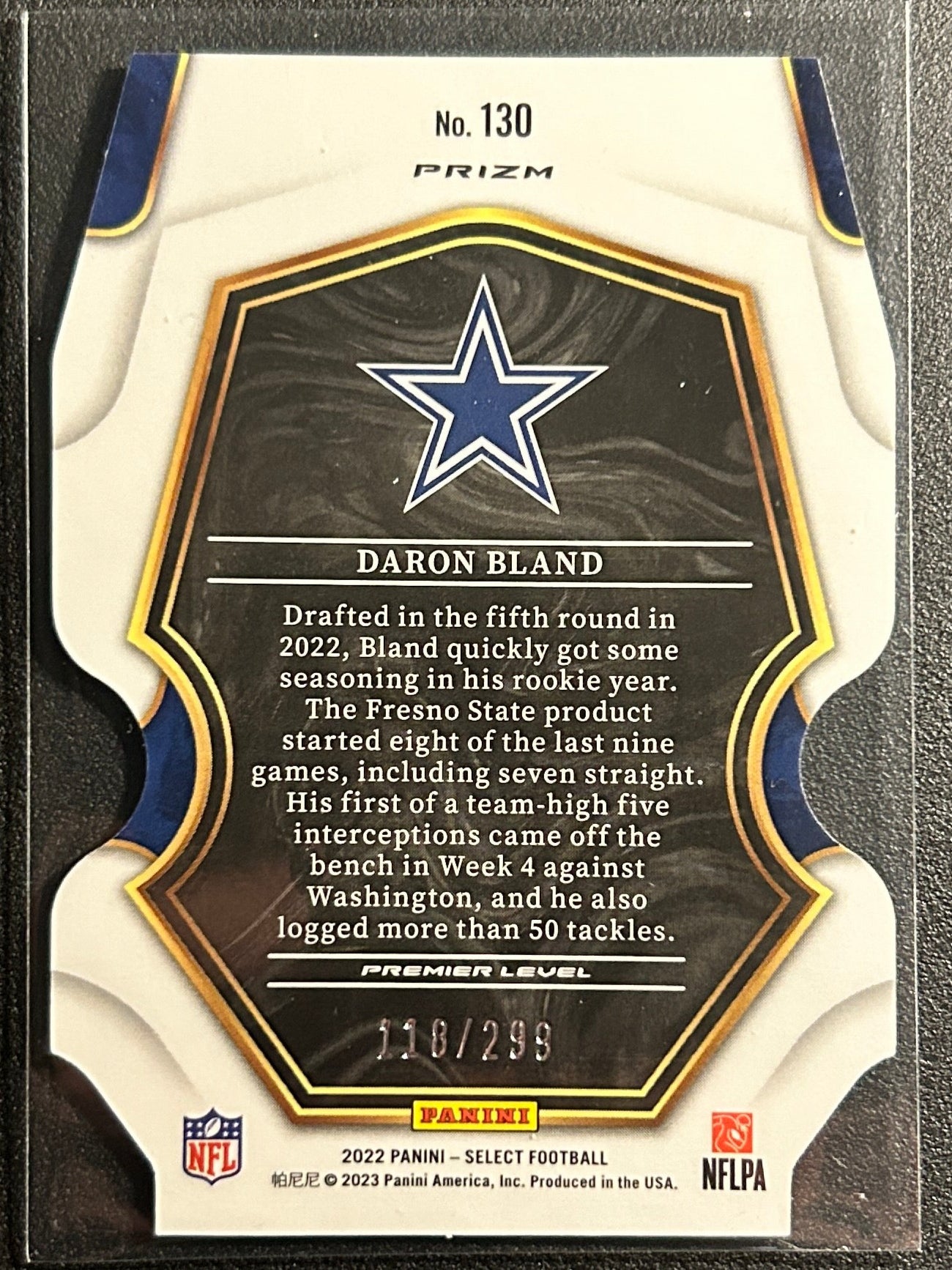 Daron Bland RC #/299 Panini Select Neon Die Cut 2022 True Rookie SP #130 Cowboys