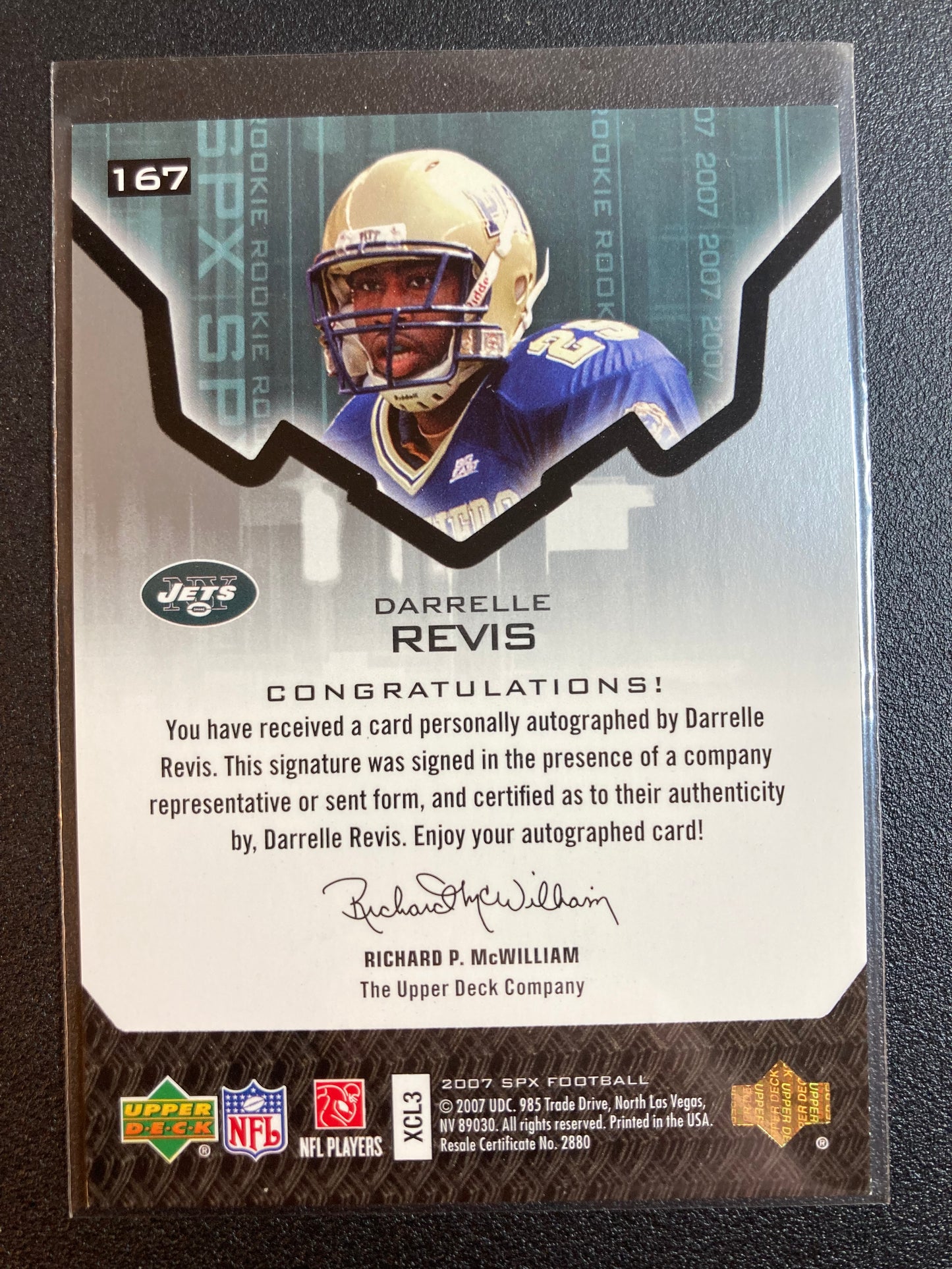 Darrelle Revis AUTO~RC #/499 Upper Deck SPX 2007 True Rookie Autograph Jets HOF