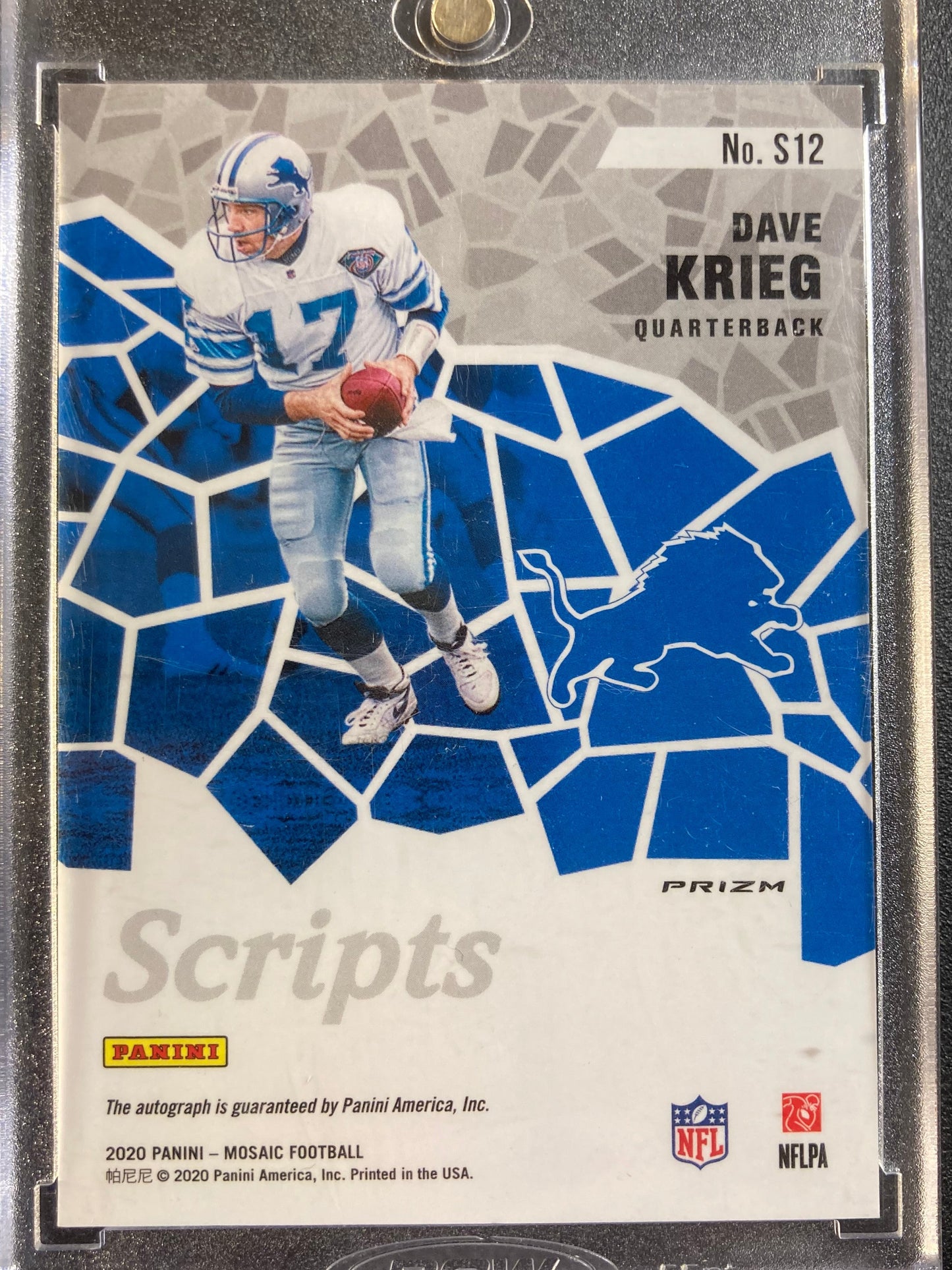 Dave Krieg AUTO Panini Mosaic Scripts 2020 Prizm Autograph SP Detroit Lions S12
