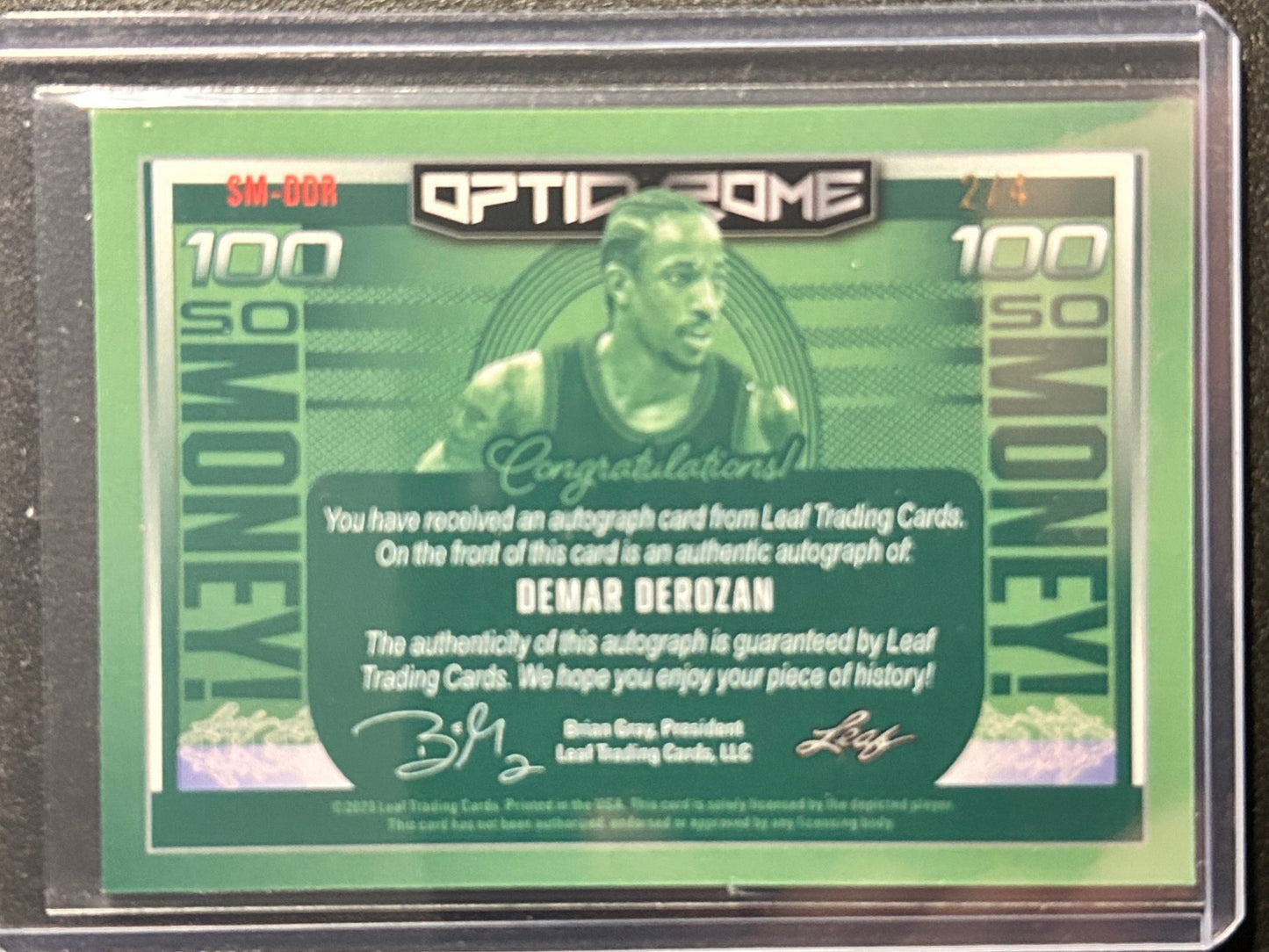 DeMar DeRozan AUTO #/4 Leaf Optichrome Pink 2023-24 Certified Autograph SP Kings
