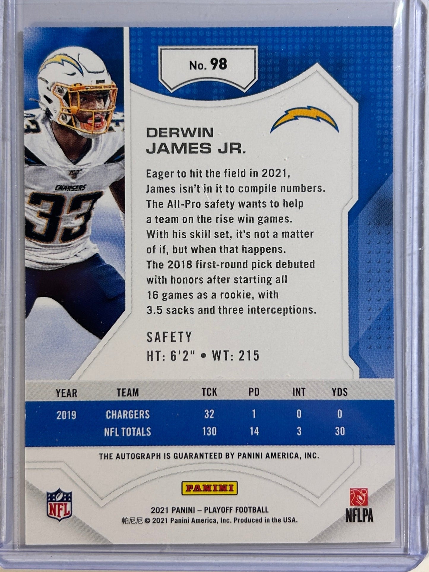 Derwin James Jr AUTO Playoff Playbook 2021 Panini Autograph SP Chargers #98 HOF