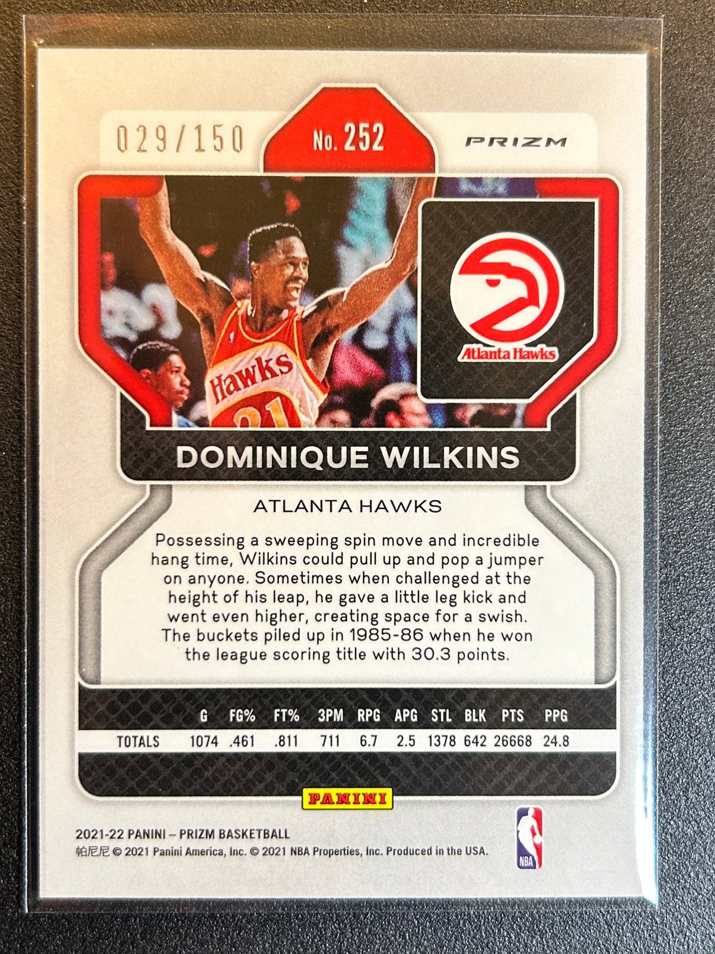 Dominique Wilkins #/150 Panini Prizm Pandora Refractor 2021-22 Parallel #252 HOF