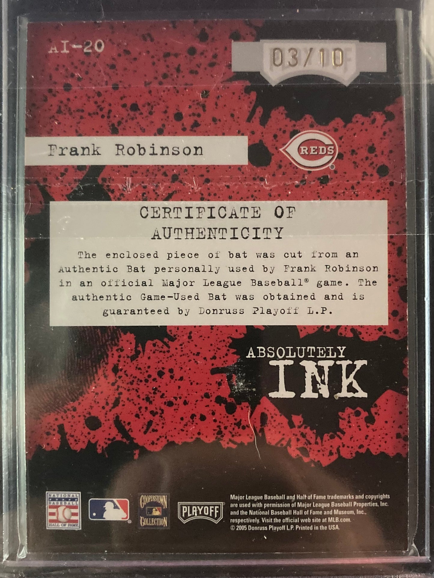 Frank Robinson AUTO~BAT #/10 Absolute Ink Spectrum Gold 2005 Autograph Patch HOF