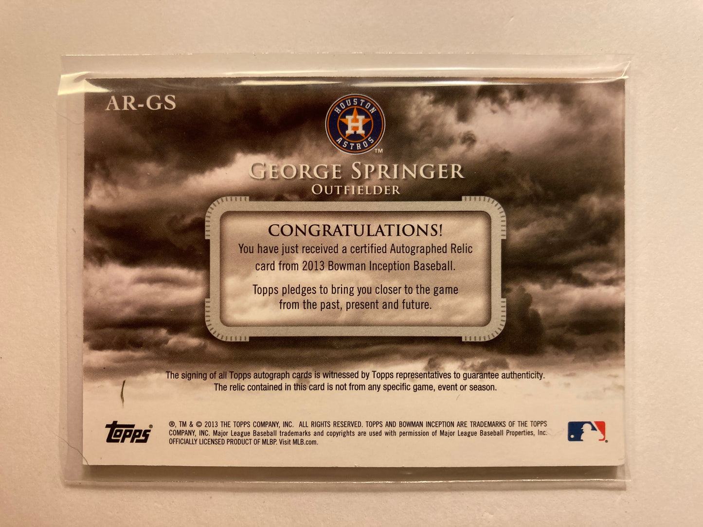 George Springer AUTO~JERSEY~RC Bowman Inception 2013 Rookie Autograph Patch Gray