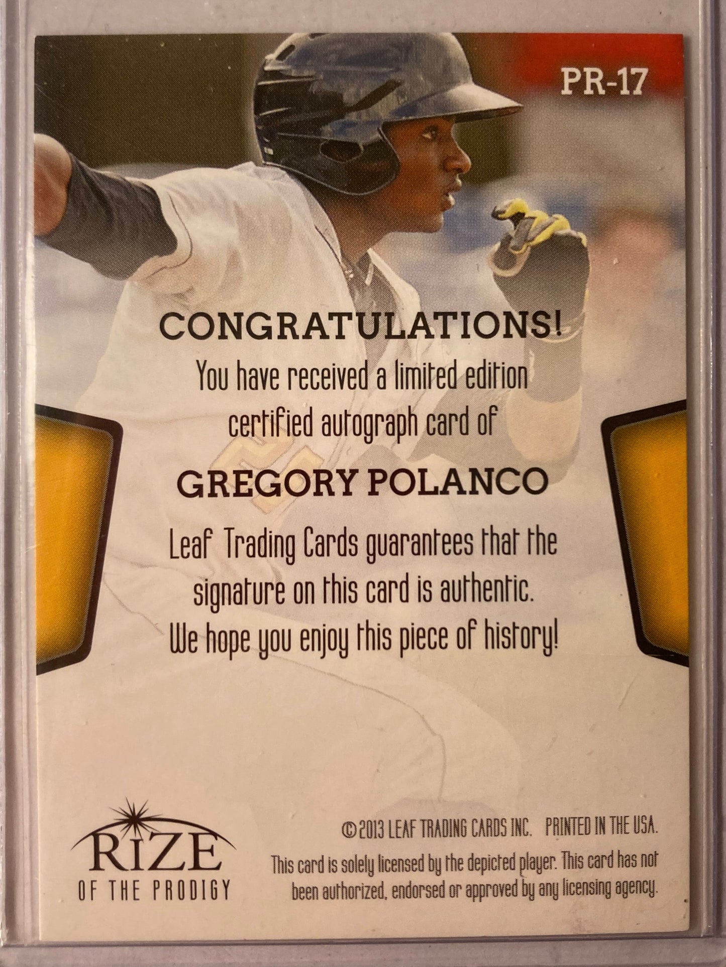 Gregory Polanco AUTO~RC #/5 Purple Rize Prodigy 2013 Draft Rookie autograph SP