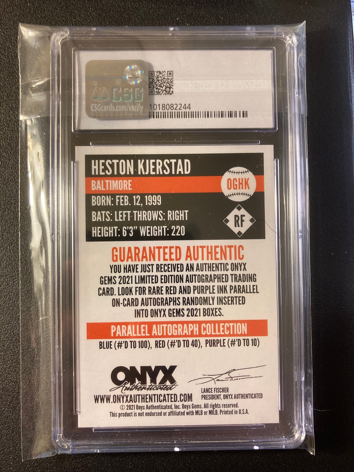 Heston Kjerstad AUTO~RC /100 Onyx Gems Sapphire 2021 Rookie Autograph SP Orioles