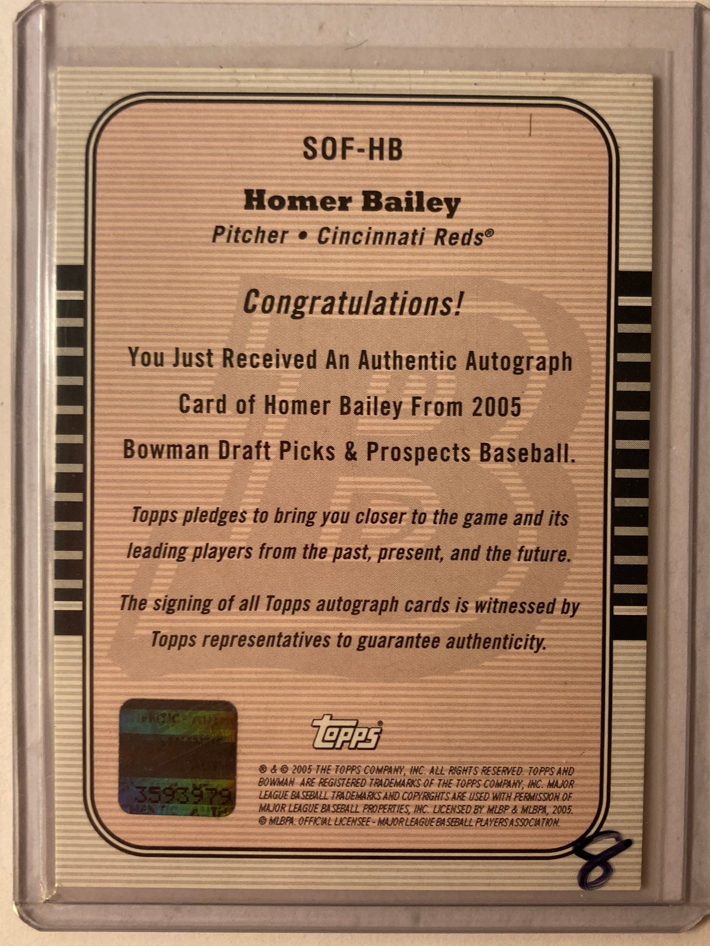 Homer Bailey AUTO~RC Bowman Signs of the Future 2005 Rookie Autograph SOTF SP 05
