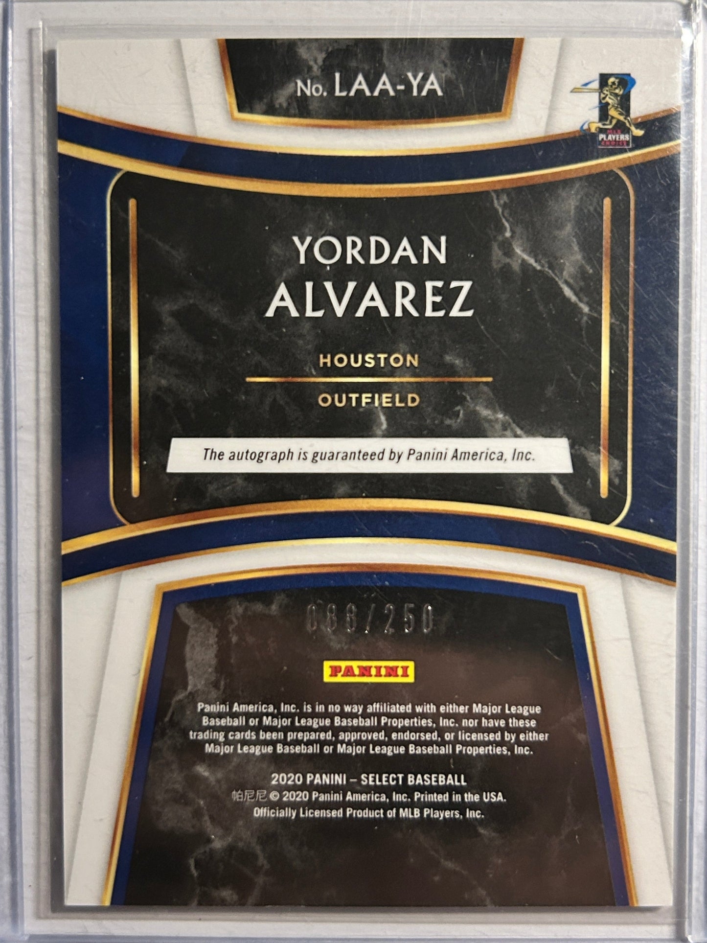 Yordan Alvarez AUTO~RC #/250 Panini Select Launch Angle 2020 Rookie Autograph SP