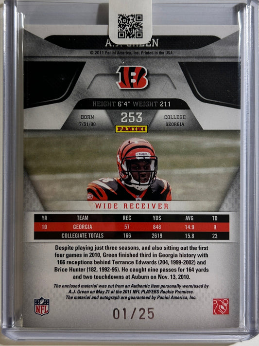 AJ Green AUTO~PATCH~RC # 01/25 Certified Mirror Gold 2011 Rookie Autograph Prime