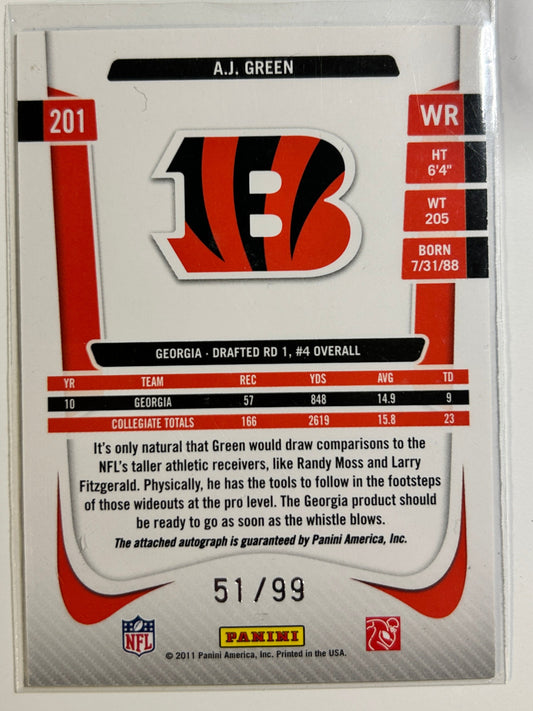 AJ Green AUTO~RC #/99 Prestige Draft Picks 2011 Panini Rookie Autograph SP #201