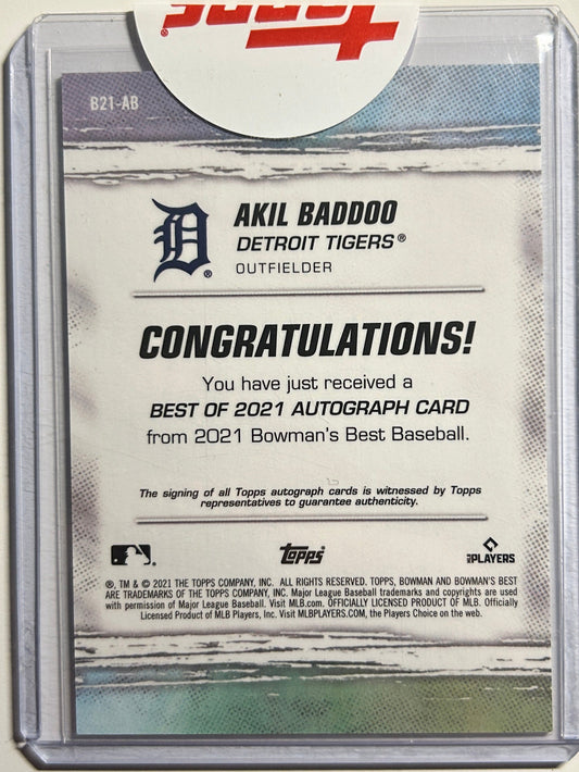 Akil Baddoo AUTO~RC Bowman's Best 2021 Rookie Autograph Sealed Redemption Tigers