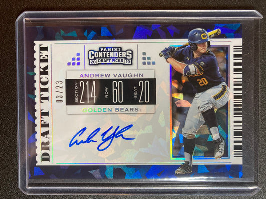 Andrew Vaughn AUTO~RC #/23 Contenders Cracked Ice Ticket 2019 Rookie Autograph