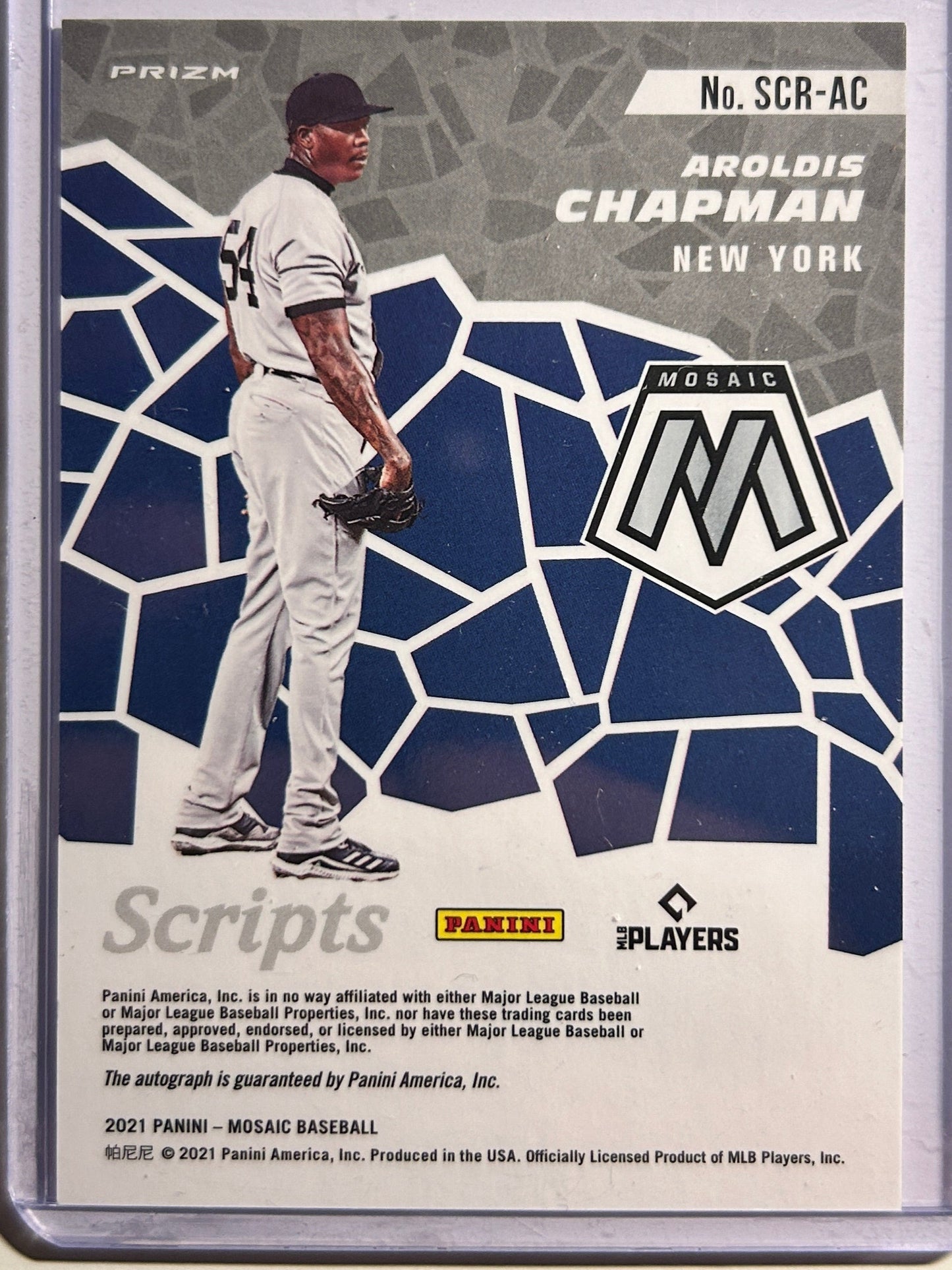 Aroldis Chapman AUTO Panini Mosaic Scripts 2021 Certified Autograph SP Yankees