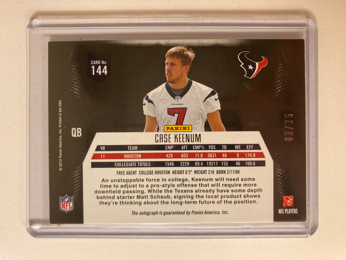 Case Keenum AUTO~RC #/25 Momentum Platinum 2012 Rookie Autograph SP Texans #144