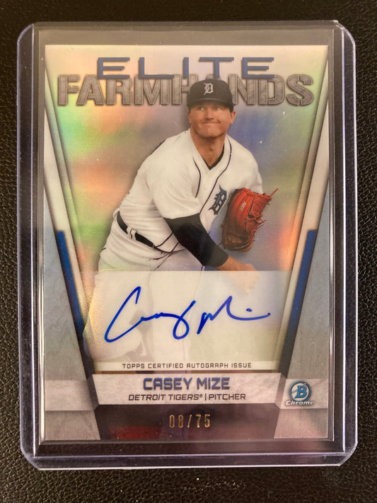 Casey Mize AUTO~RC #/75 Bowman Chrome 2019 Elite Farmhands Rookie Autograph SP