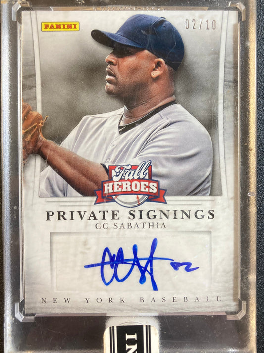 CC Sabathia AUTO #/10 Panini Fall Heroes 2013 Private Signings Autograph SP C C