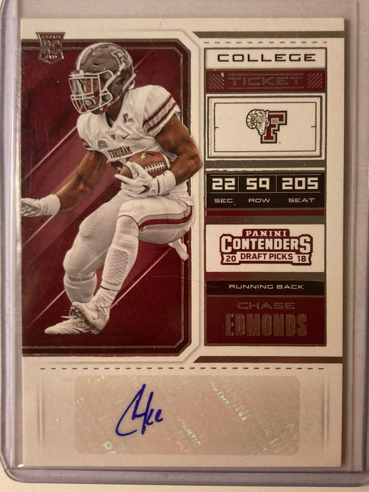 Chase Edmonds AUTO~RC Contenders College Ticket 2018 Rookie Autograph SP Draft