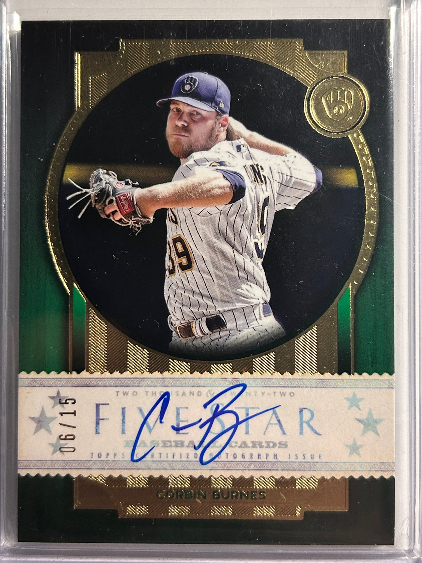 Corbin Burnes AUTO #/15 Topps Five Star Green 2022 Certified Autograph SP Rare
