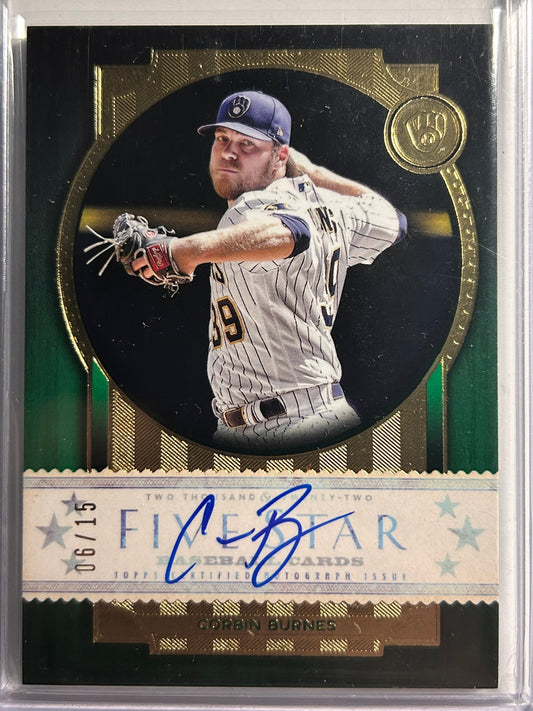 Corbin Burnes AUTO #/15 Topps Five Star Green 2022 Certified Autograph SP Rare