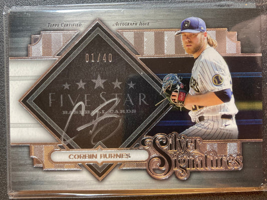 Corbin Burnes AUTO #d 01/40 Topps Five Star 2022 Silver Signatures Autograph SP
