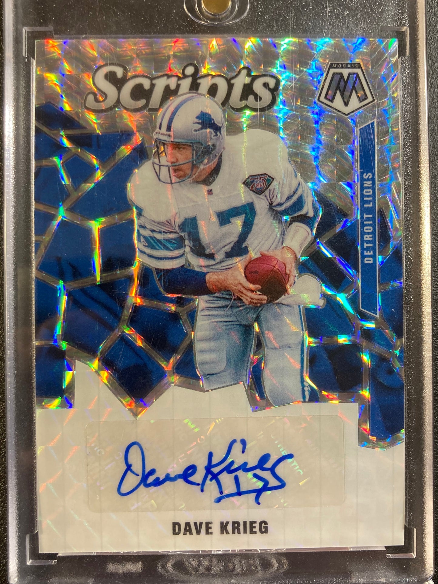 Dave Krieg AUTO Panini Mosaic Scripts 2020 Prizm Autograph SP Detroit Lions S12