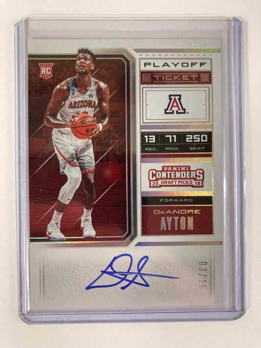 DeAndre Ayton AUTO~RC #/15 Contenders Playoff Ticket 2017-18 Rookie Autograph SP