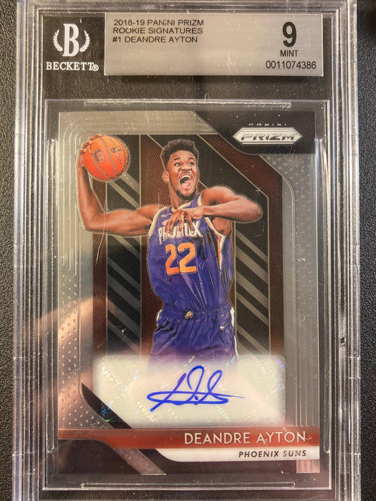 DeAndre Ayton AUTO~RC Panini Prizm BGS 9/10 2018-19 Rookie Autograph #1 SP Mint