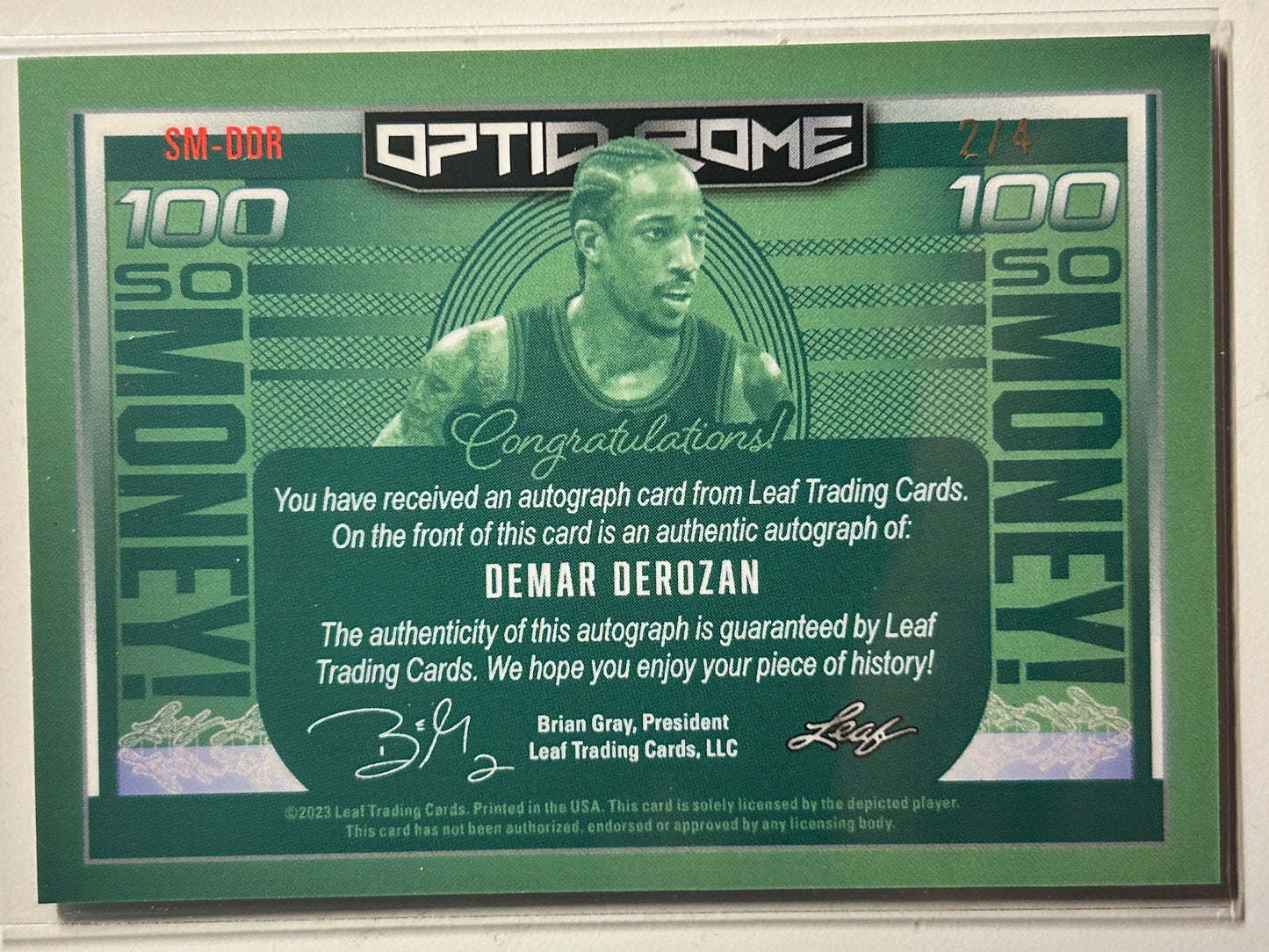 Demar Derozan AUTO #/4 Leaf Optichrome So Money 2023-24 Certified Autograph 2024