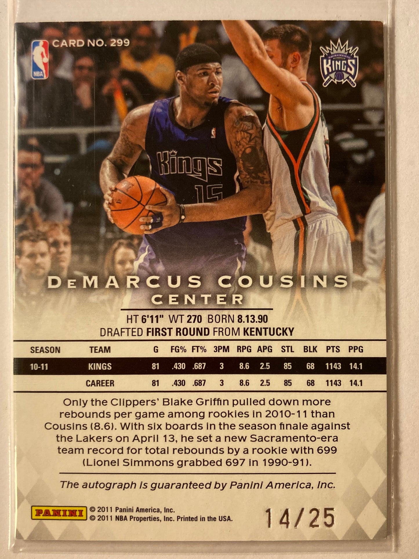 DeMarcus Cousins AUTO #/25 Panini Preferred 2010-11 Certified Autograph SP 2011