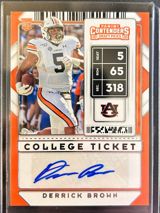 Derrick Brown AUTO~RC Contenders College Ticket 2020 Rookie Autograph Panthers