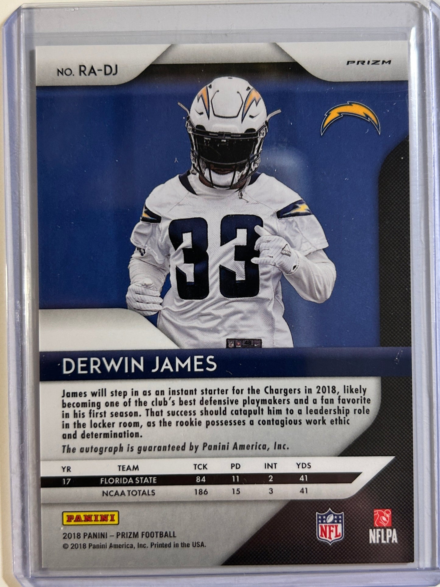 Derwin James AUTO~RC #/99 Panini Prizm Pink Refractor 2018 Rookie Autograph SP