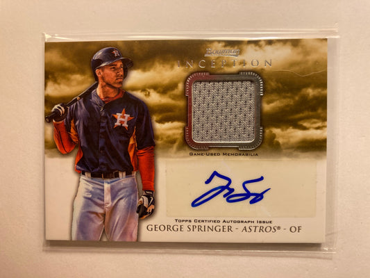 George Springer AUTO~JERSEY~RC Bowman Inception 2013 Rookie Autograph Patch Gray