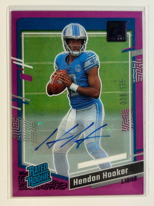 Hendon Hooker AUTO~RC #/175 Rated Rookie Purple 2023 Donruss Autograph SP Lions